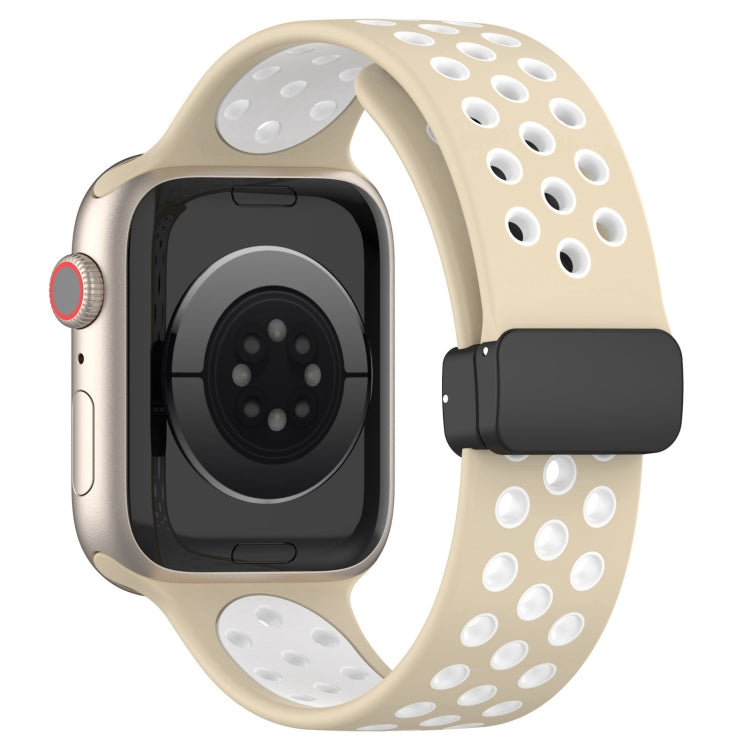 For Apple Watch 2 42mm Magnetic Buckle Silicone Watch Band(Khaki White) - Watch Bands by PMC TechLife | Online Shopping South Africa | PMC TechLife