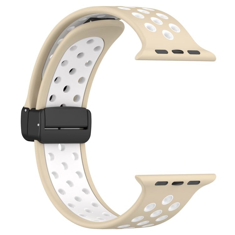 For Apple Watch 2 38mm Magnetic Buckle Silicone Watch Band(Khaki White) - Watch Bands by PMC TechLife | Online Shopping South Africa | PMC TechLife