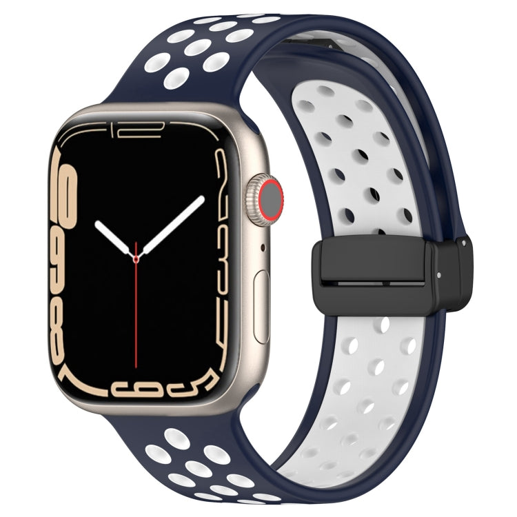 For Apple Watch 38mm Magnetic Buckle Silicone Watch Band(Navy White) - Watch Bands by PMC TechLife | Online Shopping South Africa | PMC TechLife
