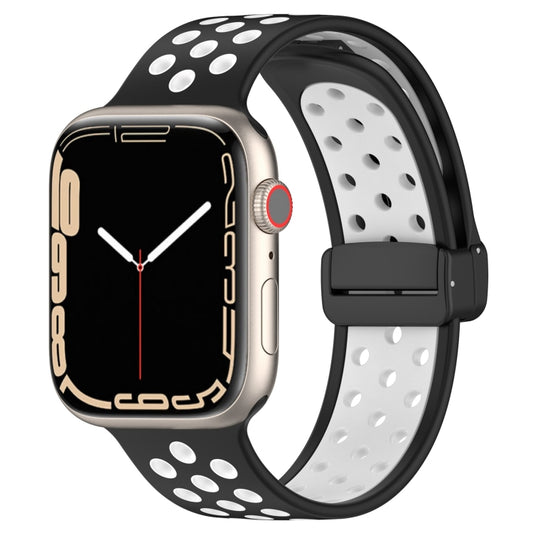 For Apple Watch 38mm Magnetic Buckle Silicone Watch Band(Black White) - Watch Bands by PMC Jewellery | Online Shopping South Africa | PMC Jewellery