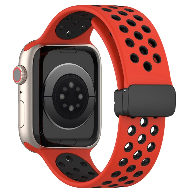 For Apple Watch 38mm Magnetic Buckle Silicone Watch Band(Red Black) - Watch Bands by PMC TechLife | Online Shopping South Africa | PMC TechLife