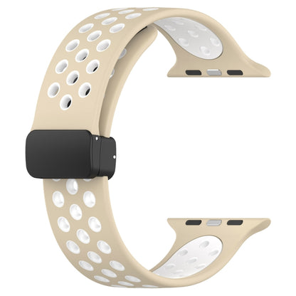 For Apple Watch 38mm Magnetic Buckle Silicone Watch Band(Khaki White) - Watch Bands by PMC Jewellery | Online Shopping South Africa | PMC Jewellery