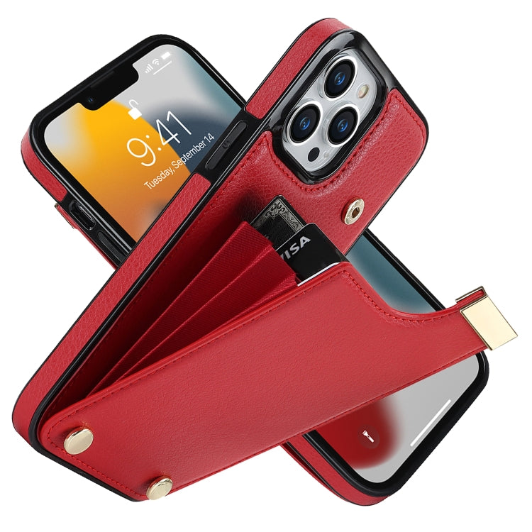 For iPhone 14 Pro Metal Buckle Card Slots Phone Case(Red) - iPhone 14 Pro Cases by PMC Jewellery | Online Shopping South Africa | PMC Jewellery