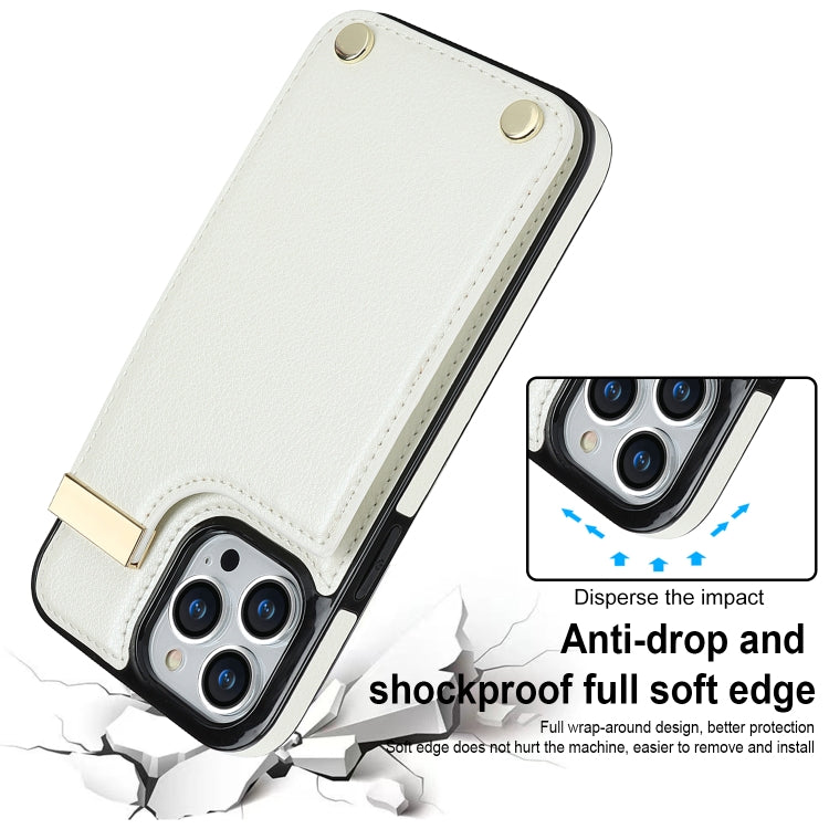 For iPhone 13 Pro Max Metal Buckle Card Slots Phone Case(White) - iPhone 13 Pro Max Cases by PMC Jewellery | Online Shopping South Africa | PMC Jewellery