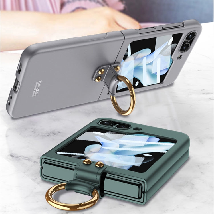 For Samsung Galaxy Z Flip5 GKK Ultra-thin PC Full Coverage Phone Case with Ring Holder / Tempered Film(Silver) - free shipping - PMC TechLife - Order now!
