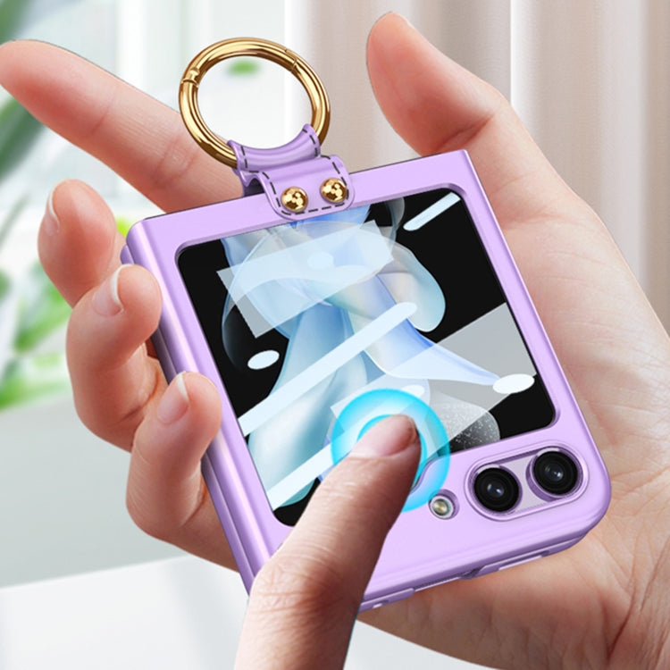 For Samsung Galaxy Z Flip5 GKK Ultra-thin PC Full Coverage Phone Case with Ring Holder / Tempered Film(Silver) - free shipping - PMC TechLife - Order now!