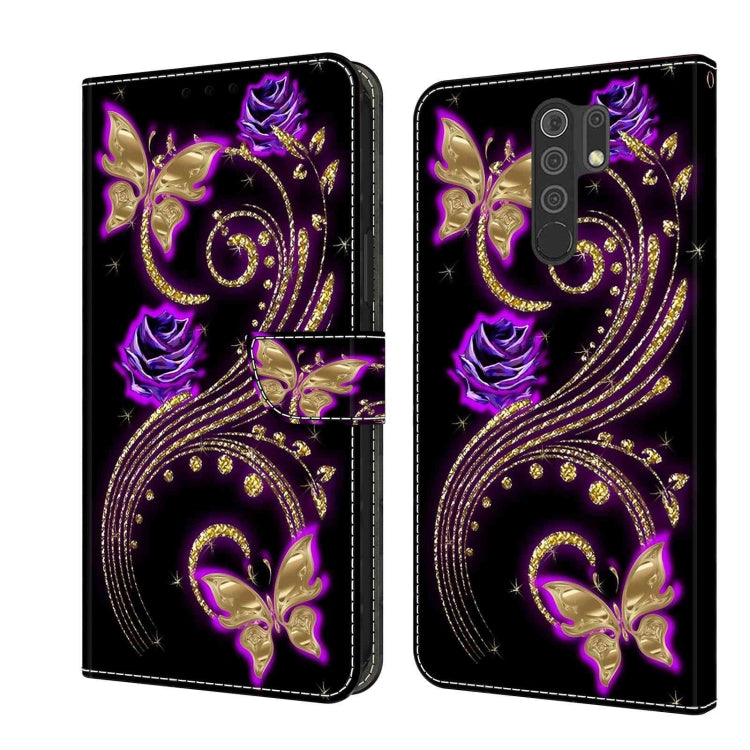 For Xiaomi Redmi 9 Crystal 3D Shockproof Protective Leather Phone Case(Purple Flower Butterfly) - free shipping - PMC TechLife - Order now!