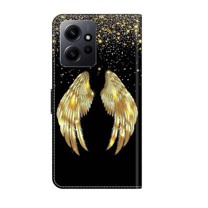 For Xiaomi Redmi Note 12 4G Crystal 3D Shockproof Protective Leather Phone Case(Golden Wings) - Xiaomi Cases by PMC Jewellery | Online Shopping South Africa | PMC Jewellery