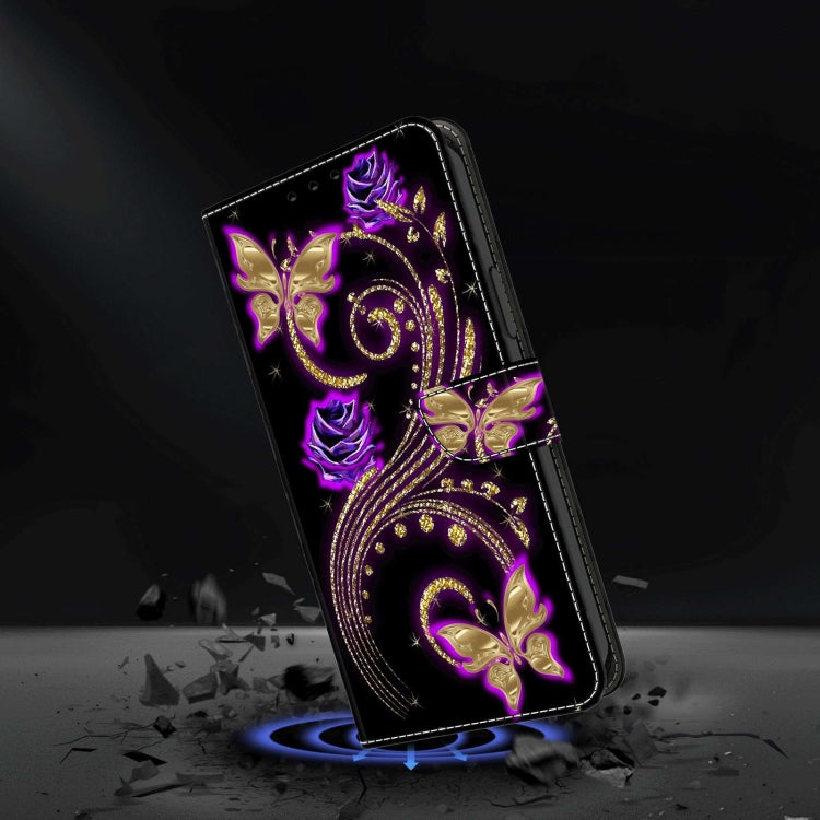 For Xiaomi Redmi Note 12 4G Crystal 3D Shockproof Protective Leather Phone Case(Purple Flower Butterfly) - Xiaomi Cases by PMC Jewellery | Online Shopping South Africa | PMC Jewellery