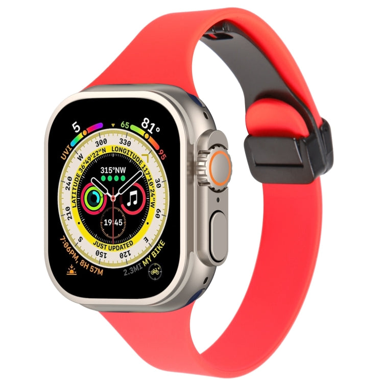 For Apple Watch Ultra 49mm Magnetic Buckle Slim Silicone Watch Band(Red) - Watch Bands by PMC Jewellery | Online Shopping South Africa | PMC Jewellery