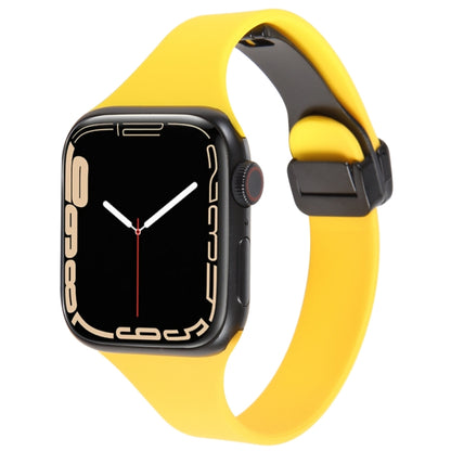 For Apple Watch 8 41mm Magnetic Buckle Slim Silicone Watch Band(Yellow) - Watch Bands by PMC Jewellery | Online Shopping South Africa | PMC Jewellery