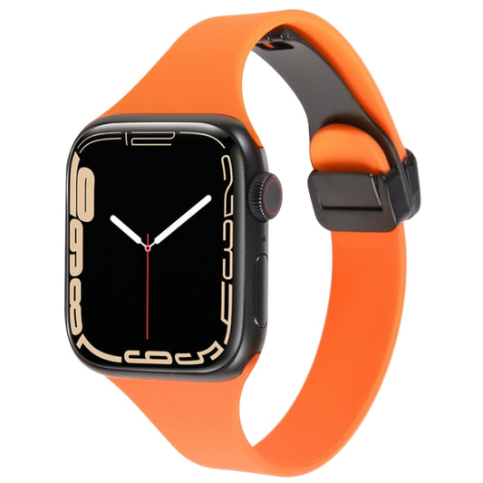 For Apple Watch 8 41mm Magnetic Buckle Slim Silicone Watch Band(Orange) - Watch Bands by PMC Jewellery | Online Shopping South Africa | PMC Jewellery