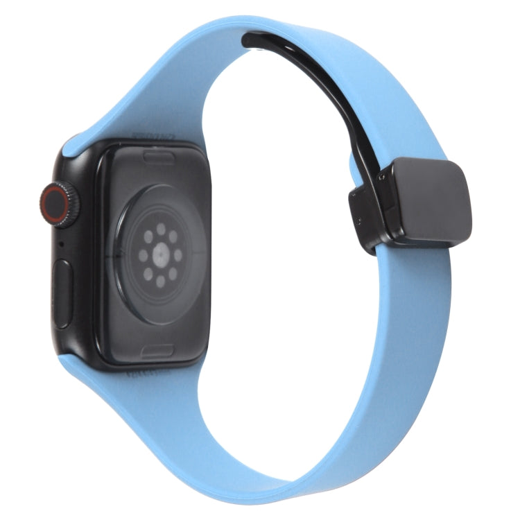For Apple Watch 8 41mm Magnetic Buckle Slim Silicone Watch Band(Light Blue) - Watch Bands by PMC TechLife | Online Shopping South Africa | PMC TechLife