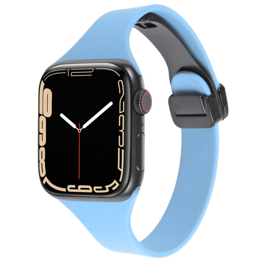 For Apple Watch 8 45mm  Magnetic Buckle Slim Silicone Watch Band(Light Blue) - Watch Bands by PMC Jewellery | Online Shopping South Africa | PMC Jewellery