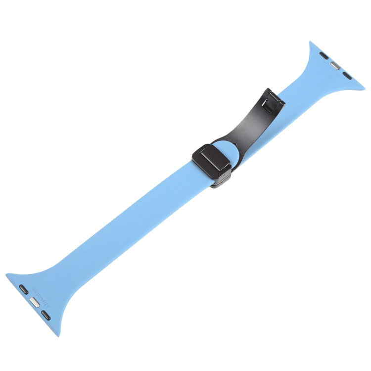 For Apple Watch 8 45mm  Magnetic Buckle Slim Silicone Watch Band(Light Blue) - Watch Bands by PMC TechLife | Online Shopping South Africa | PMC TechLife