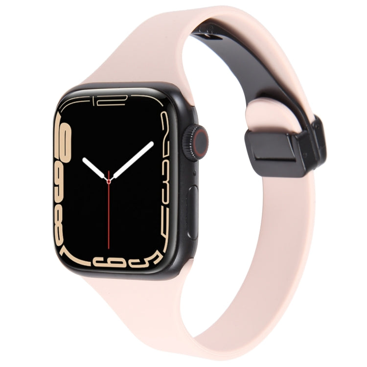 For Apple Watch SE 2022 44mm Magnetic Buckle Slim Silicone Watch Band(Pink) - Watch Bands by PMC Jewellery | Online Shopping South Africa | PMC Jewellery