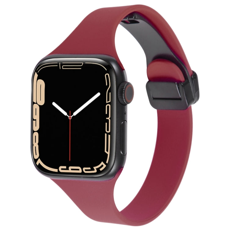 For Apple Watch 5 44mm Magnetic Buckle Slim Silicone Watch Band(Wine Red) - Watch Bands by PMC Jewellery | Online Shopping South Africa | PMC Jewellery