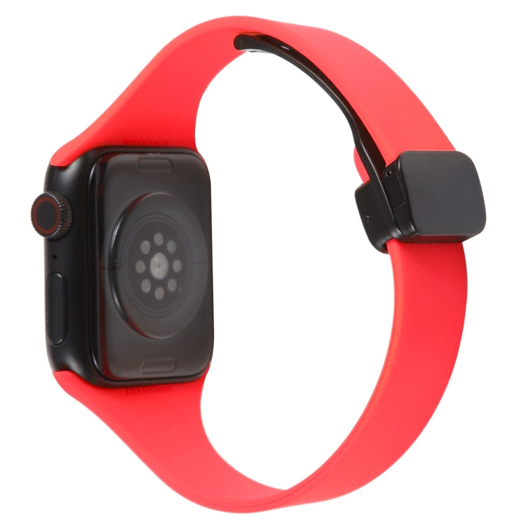 For Apple Watch 42mm Magnetic Buckle Slim Silicone Watch Band(Red) - Watch Bands by PMC TechLife | Online Shopping South Africa | PMC TechLife