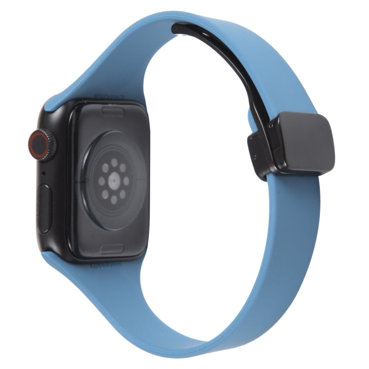For Apple Watch 42mm Magnetic Buckle Slim Silicone Watch Band(Blue) - Watch Bands by PMC TechLife | Online Shopping South Africa | PMC TechLife