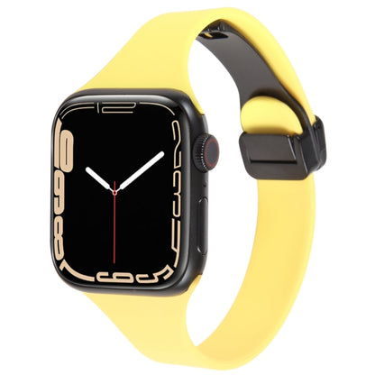 For Apple Watch 38mm Magnetic Buckle Slim Silicone Watch Band(Light Yellow) - Watch Bands by PMC Jewellery | Online Shopping South Africa | PMC Jewellery