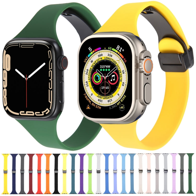 For Apple Watch 7 45mm Magnetic Buckle Slim Silicone Watch Band(Light Yellow) - Watch Bands by PMC Jewellery | Online Shopping South Africa | PMC Jewellery