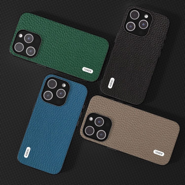 For iPhone 14 Pro Max ABEEL Genuine Leather Litchi Texture Phone Case(Grey) - free shipping - PMC TechLife - Order now!