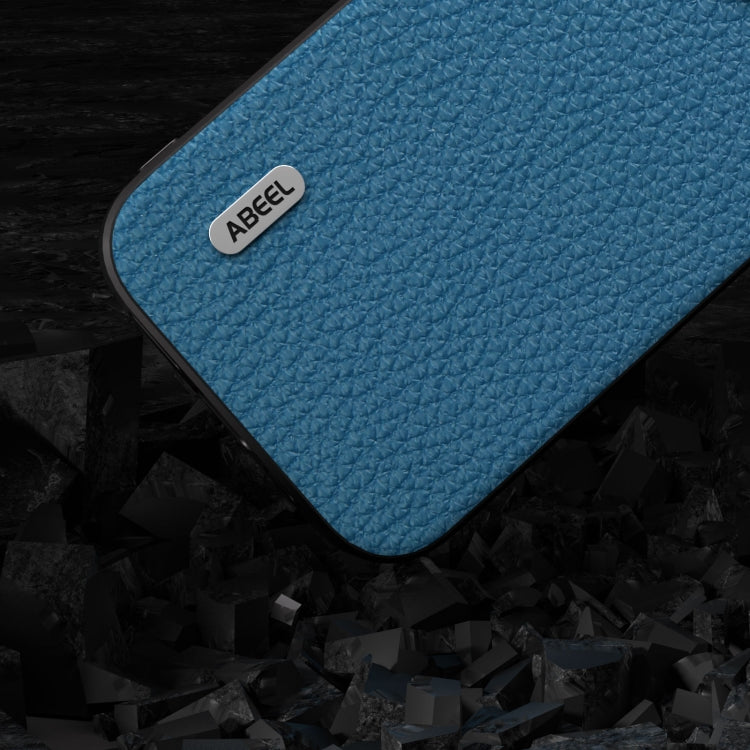 For iPhone 15 Plus ABEEL Genuine Leather Litchi Texture Phone Case(Blue) - iPhone 15 Plus Cases by PMC Jewellery | Online Shopping South Africa | PMC Jewellery