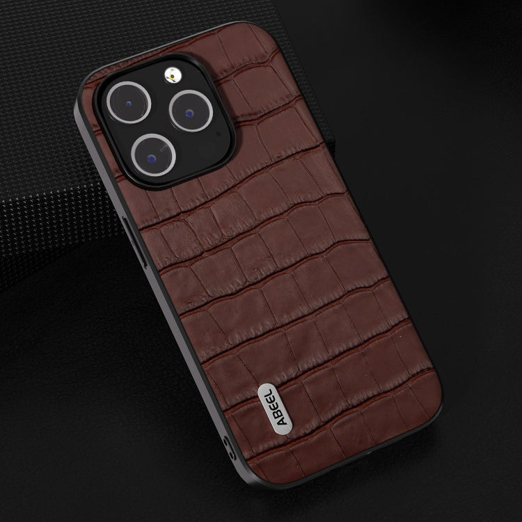 For iPhone 14 Pro ABEEL Crocodile Texture Genuine Leather Phone Case(Brown) - free shipping - PMC TechLife - Order now!