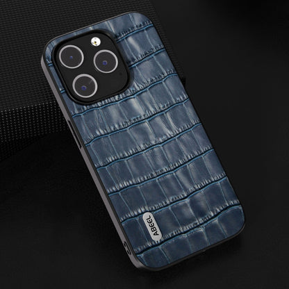 For iPhone 14 Plus ABEEL Crocodile Texture Genuine Leather Phone Case(Blue) - iPhone 14 Plus Cases by PMC Jewellery | Online Shopping South Africa | PMC Jewellery