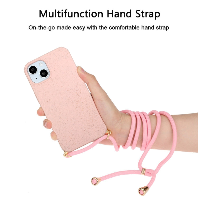 For iPhone 15 Plus Wheat Straw Material + TPU Phone Case with Lanyard(Pink) - iPhone 15 Plus Cases by PMC Jewellery | Online Shopping South Africa | PMC Jewellery