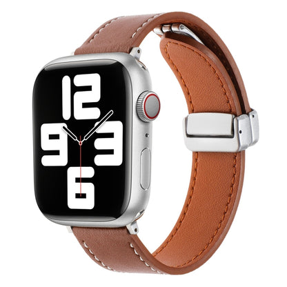 For Apple Watch 4 44mm Magnetic Buckle Skin Feel Leather Watch Band(Brown) - Watch Bands by PMC Jewellery | Online Shopping South Africa | PMC Jewellery