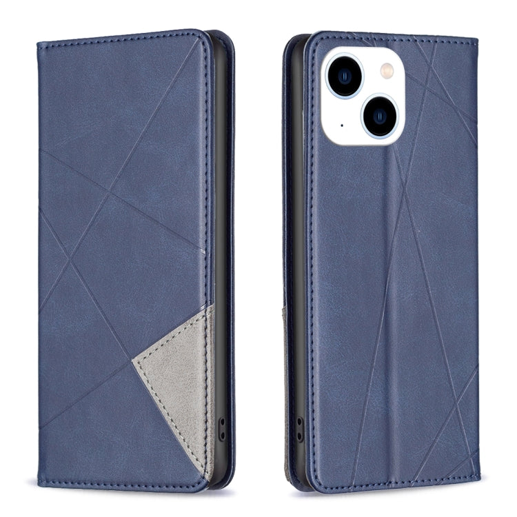 For iPhone 15 Rhombus Texture Magnetic Leather Phone Case(Blue) - iPhone 15 Cases by PMC Jewellery | Online Shopping South Africa | PMC Jewellery