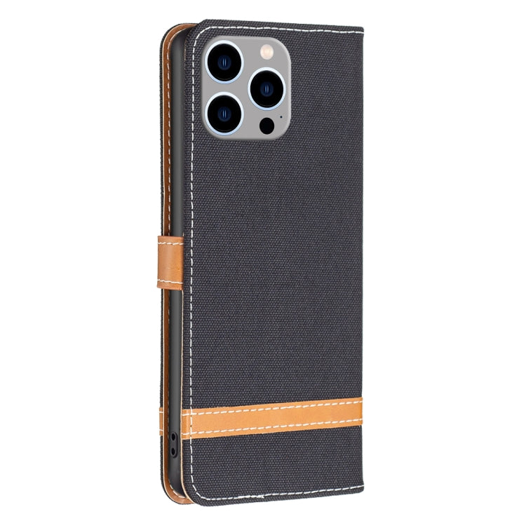 For iPhone 15 Pro Max Color Block Denim Texture Leather Phone Case(Black) - iPhone 15 Pro Max Cases by PMC Jewellery | Online Shopping South Africa | PMC Jewellery