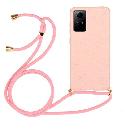 For Xiaomi Redmi Note 12S Wheat Straw Material + TPU Phone Case with Lanyard(Pink) - Xiaomi Cases by PMC Jewellery | Online Shopping South Africa | PMC Jewellery