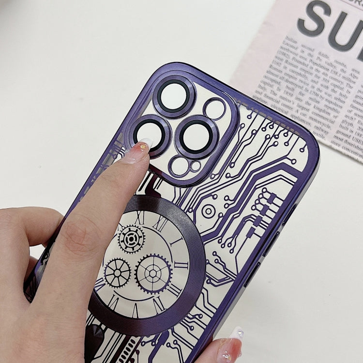 For iPhone 14 Pro Electroplated Circuit Board Pattern MagSafe Phone Case(Purple) - iPhone 14 Pro Cases by PMC Jewellery | Online Shopping South Africa | PMC Jewellery