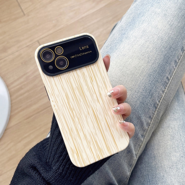 For iPhone 14 Plus Wood Grain TPU Phone Case with Lens Film(Beige) - iPhone 14 Plus Cases by PMC Jewellery | Online Shopping South Africa | PMC Jewellery