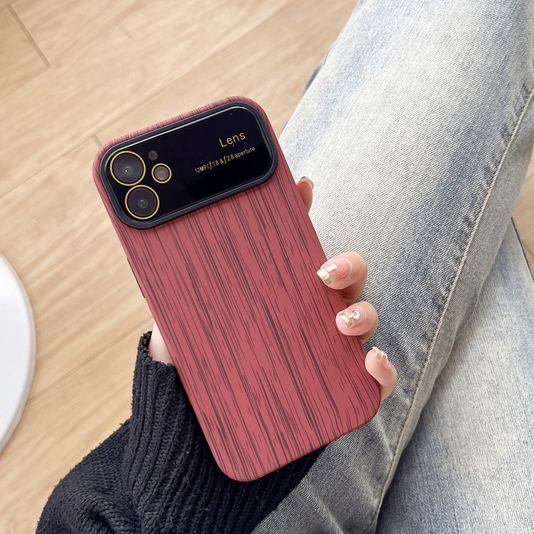 For iPhone 12 Wood Grain TPU Phone Case with Lens Film(Red) - iPhone 12 / 12 Pro Cases by PMC TechLife | Online Shopping South Africa | PMC TechLife