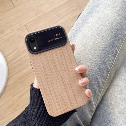 For iPhone XR Wood Grain TPU Phone Case with Lens Film(Khaki) - More iPhone Cases by PMC Jewellery | Online Shopping South Africa | PMC Jewellery