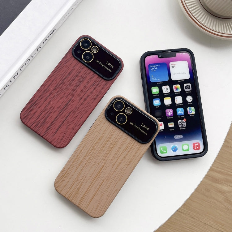 For iPhone 14 Wood Grain TPU Phone Case with Lens Film(Beige) - iPhone 14 Cases by PMC TechLife | Online Shopping South Africa | PMC TechLife