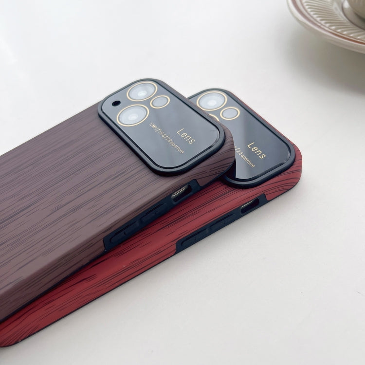 For iPhone 12 Wood Grain TPU Phone Case with Lens Film(Khaki) - iPhone 12 / 12 Pro Cases by PMC TechLife | Online Shopping South Africa | PMC TechLife