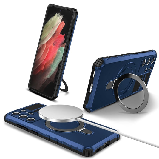 For Samsung Galaxy S21 Ultra 5G MagSafe Magnetic Holder Phone Case(Blue) - Galaxy S21 Ultra 5G Cases by PMC Jewellery | Online Shopping South Africa | PMC Jewellery