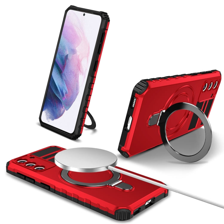 For Samsung Galaxy S21 5G MagSafe Magnetic Holder Phone Case(Red) - Galaxy S21 5G Cases by PMC TechLife | Online Shopping South Africa | PMC TechLife