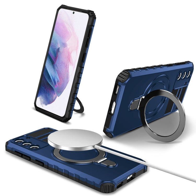 For Samsung Galaxy S21 5G MagSafe Magnetic Holder Phone Case(Blue) - Galaxy S21 5G Cases by PMC TechLife | Online Shopping South Africa | PMC TechLife