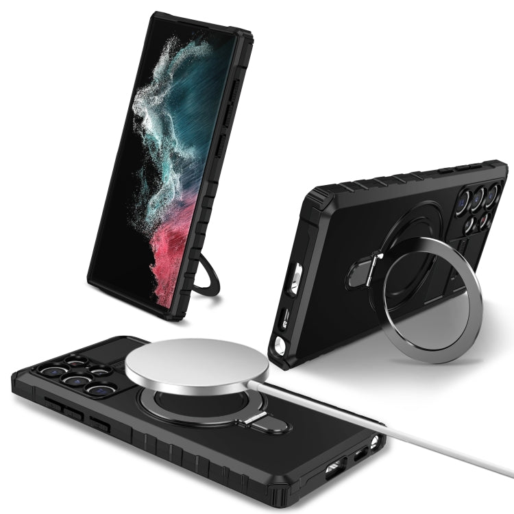 For Samsung Galaxy S22 Ultra 5G MagSafe Magnetic Holder Phone Case(Black) - Galaxy S22 Ultra 5G Cases by PMC TechLife | Online Shopping South Africa | PMC TechLife