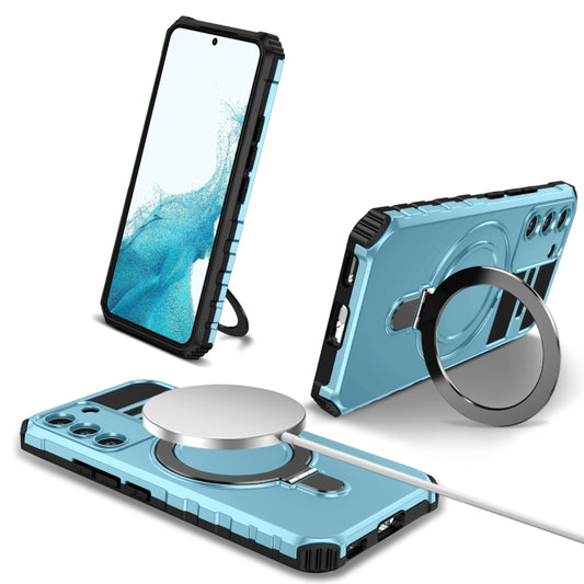 For Samsung Galaxy S22 5G MagSafe Magnetic Holder Phone Case(Light Blue) - Galaxy S22 5G Cases by PMC Jewellery | Online Shopping South Africa | PMC Jewellery