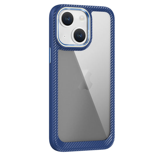 For iPhone 13 Carbon Fiber Transparent Back Panel Phone Case(Blue) - iPhone 13 Cases by PMC Jewellery | Online Shopping South Africa | PMC Jewellery