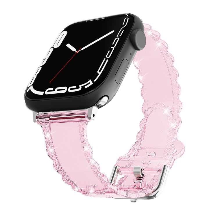 For Apple Watch 7 45mm Diamond Texture Lace Clear TPU Watch Band(Pink) - Watch Bands by PMC TechLife | Online Shopping South Africa | PMC TechLife