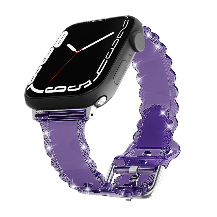 For Apple Watch 4 40mm Diamond Texture Lace Clear TPU Watch Band(Purple) - Watch Bands by PMC TechLife | Online Shopping South Africa | PMC TechLife