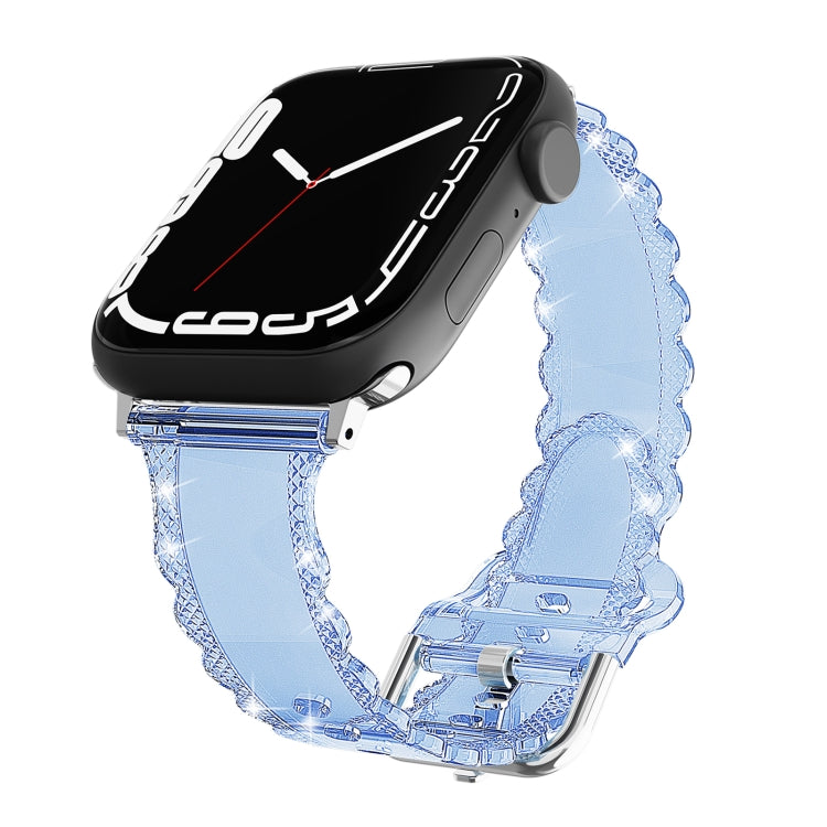 For Apple Watch 42mm Diamond Texture Lace Clear TPU Watch Band(Blue) - Watch Bands by PMC TechLife | Online Shopping South Africa | PMC TechLife