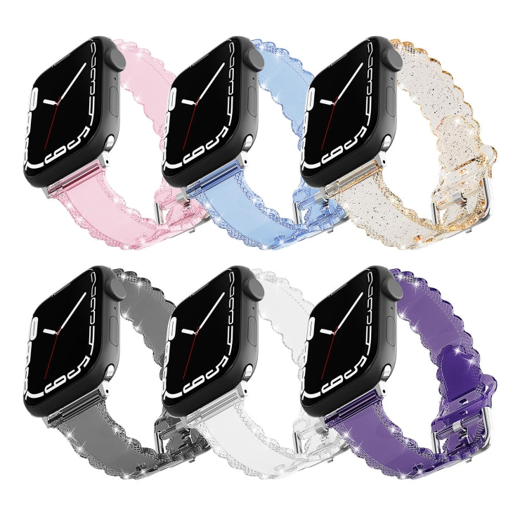 For Apple Watch 8 45mm Diamond Texture Lace Clear TPU Watch Band(Blue) - Watch Bands by PMC TechLife | Online Shopping South Africa | PMC TechLife